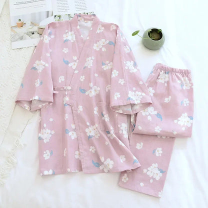Japanese-style kimono cotton fresh style pajamas suit female casual spring and summer pajamas pajamas two-piece home service 11
