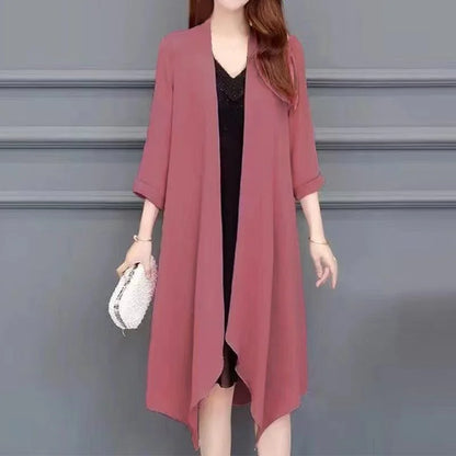 Summer Sun Protection Clothing Women Chiffon Cardigan Half Sleeve Blouse Shirts Ladies Shawl Female Tops Women Loose Thin Coats pink