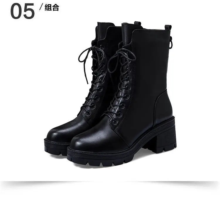2025 Autumn and Winter New Ma Boots Female British Mid-tube Boots Korean Short Boots Tide Flat Female Leather Boots Women Shoes