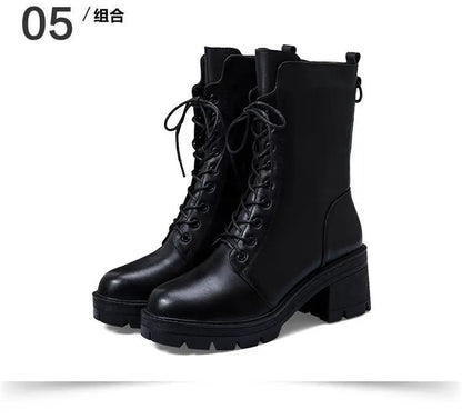 2025 Autumn and Winter New Ma Boots Female British Mid-tube Boots Korean Short Boots Tide Flat Female Leather Boots Women Shoes