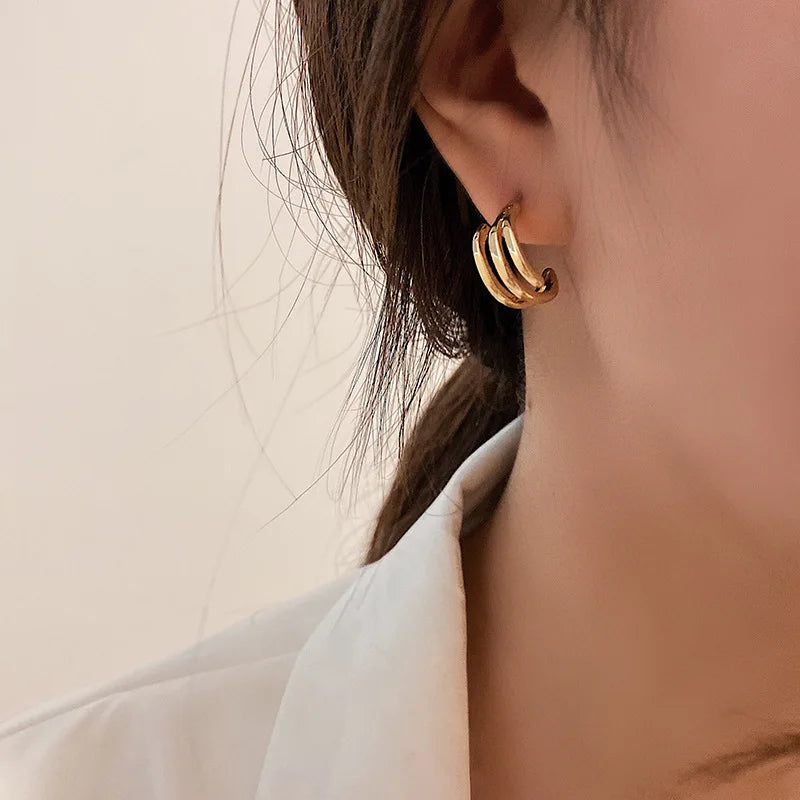 Trendy Gold Plated Geometric Gear Shape Circle Hoop Earrings for Women Girl Fashion Zircon Jewelry Buckle Type Badiee Stylez