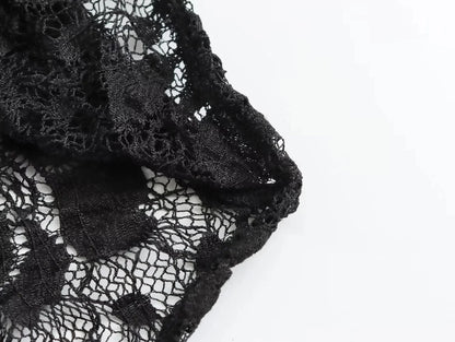 TRAFZA Summer Lace Jumpsuits For Women Fashion New Long Sleeves Hollow Out Slim Onesies Female Chic Wild Women's Bodysuits