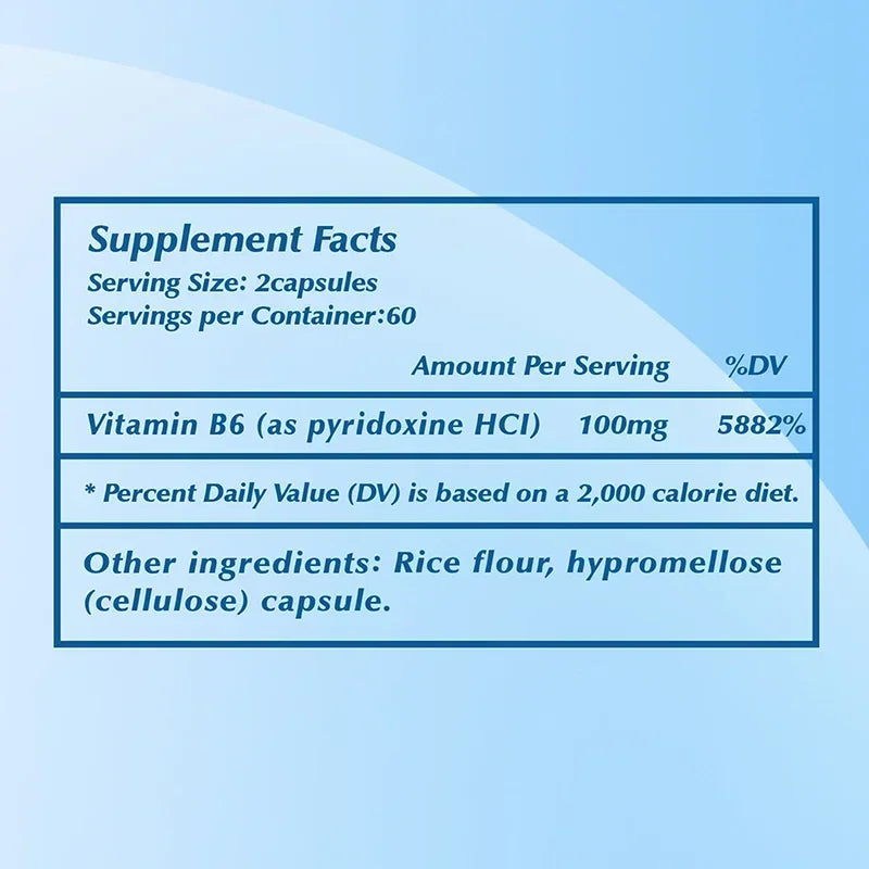 Vitamin B6 - Improves Metabolism, Skin Anti-inflammatory, Antioxidant, for Cardiovascular, Neurological, Immune and Eye Health S