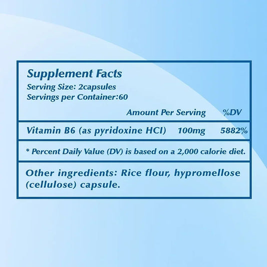 Vitamin B6 - Improves Metabolism, Skin Anti-inflammatory, Antioxidant, for Cardiovascular, Neurological, Immune and Eye Health S