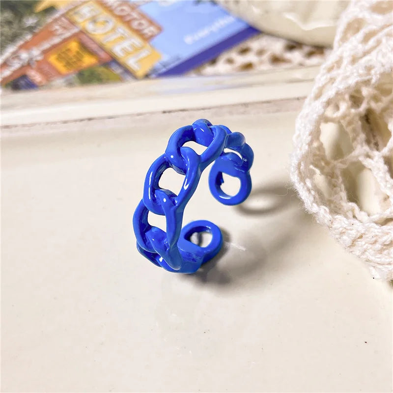 2022 Summer Colorful Ring Set Wholesale Fashion Geometric Chain Candy Color Irregular Opening Rings Women Party Finger Jewelry 5343903