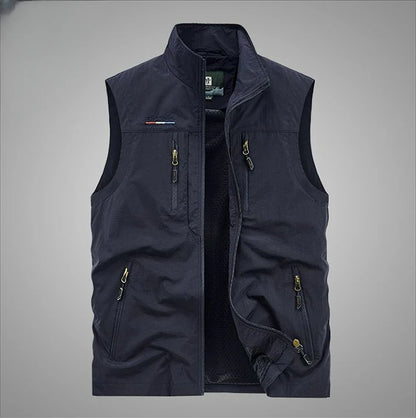 Men's Summer vest 2024 Thin Style Multi Pocket Waterproof Durable Large Size Casual Outdoor Travel Vest Men's Sleeveless Jacket