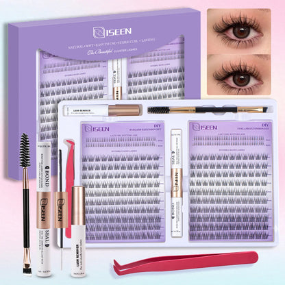 ISEEN DIY Eyelash Extension Kit Cluster Mix Eyelashes Full Set Lashes Kit with Lash Bond & Seal and Eyelash Tweezers and Brush Venus Kit