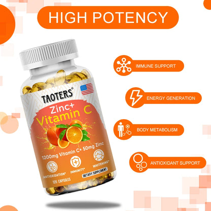 Vitamin C + Zinc Supplement - Antioxidant, Highly Absorbable, Helps Skin Health, Nourishes Skin, Immune Function and Metabolism