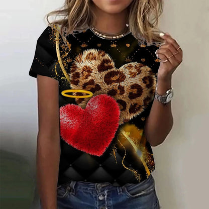 Women's T-shirt Summer Fashion Short Sleeve Tees Tops 3D Print O-Neck Casual T Shirt For Women's Leopard Clothes For Sexy Girl EXXIAOSHAO20235185