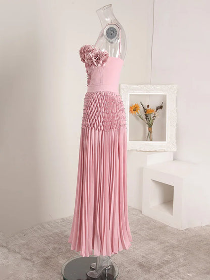 DEAT Elegant Dress Hollow Out Backless Camisole Pleated Flower High Waist Women's Party Dresses 2025 Autumn New Fashion 13DB5083 Badiee Stylez