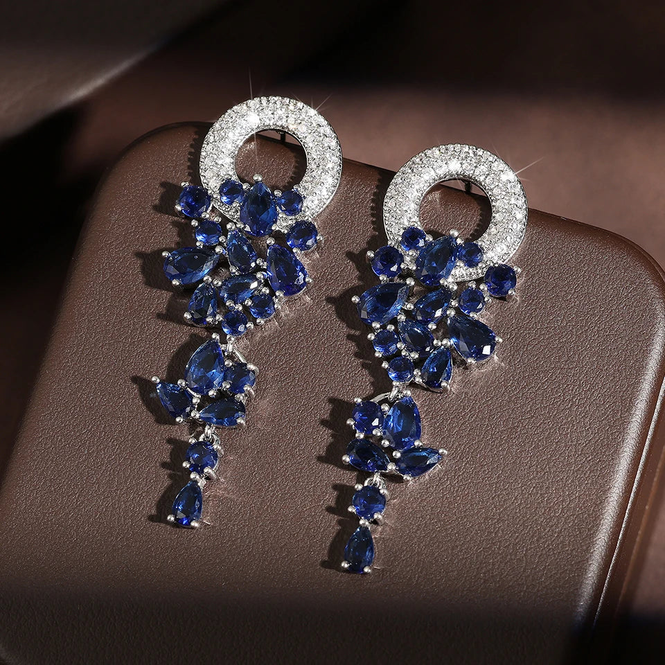 ZAKOL Vintage Sparkling Zircon Flower Dangle Earrings for Women Luxury Crystal CZ Bridal Long Earring Engagement Jewelry Gift