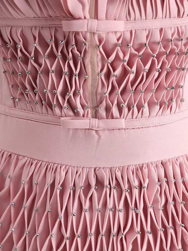 DEAT Elegant Dress Hollow Out Backless Camisole Pleated Flower High Waist Women's Party Dresses 2025 Autumn New Fashion 13DB5083 Badiee Stylez