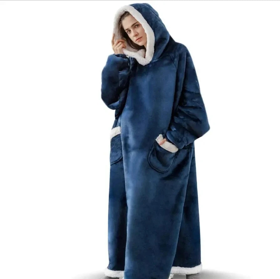 180cm Super Long Flannel Blanket Pyjamas with Sleeves Winter Hoodies Sweatshirt Women Men Pullover Fleece Giant Oversized Outdoo - Badiee Stylez
