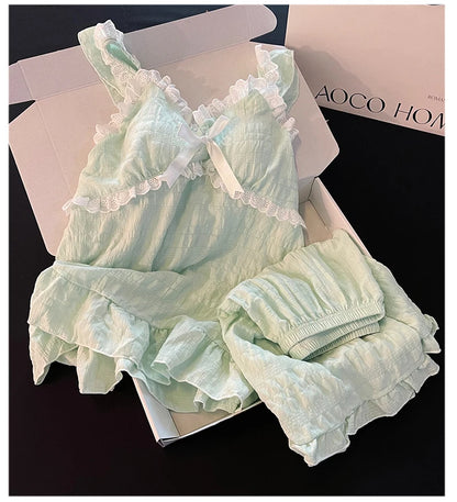 Summer Sexy Strap Spwear Women's ort Pants Loose Fit Home Clothes Set with Chest Pad 2024 New Tread Cotton Thin Woven