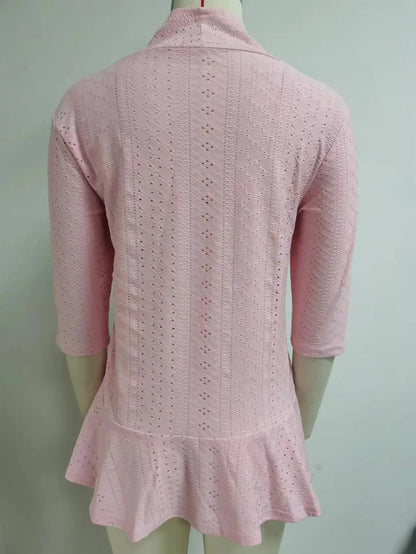 2024 Summer Fashion Ladies Hollow Out Cardigan Boho Tops Women Beach Outwear Casual Three Quarter Sleeve Sunscreen Shirt