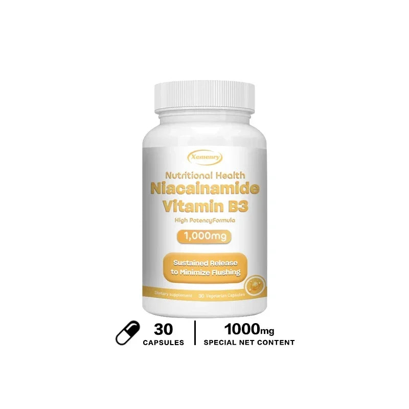 Niacinamide Vitamin B3 Capsules - Supports Brain Function and Heart Health, Boosts Energy Production, and Enhances Immunity 30 Capsules