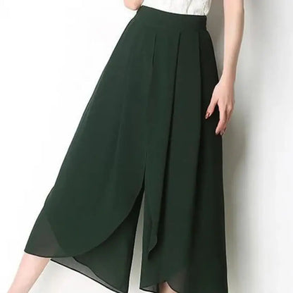 High Waist Pants See-through Chiffon Trousers Chic Women's Chiffon Skirt Pants Double Layered Wide-leg Mid-calf Cropped for A