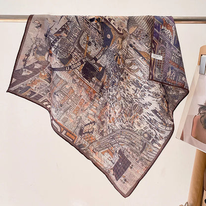 Fashion 70cm Cotton Square Scarf Women Floral Print Design Bandanas Lady Scarves Headband Accessories Handkerchief Hair QME143-01 65x65cm