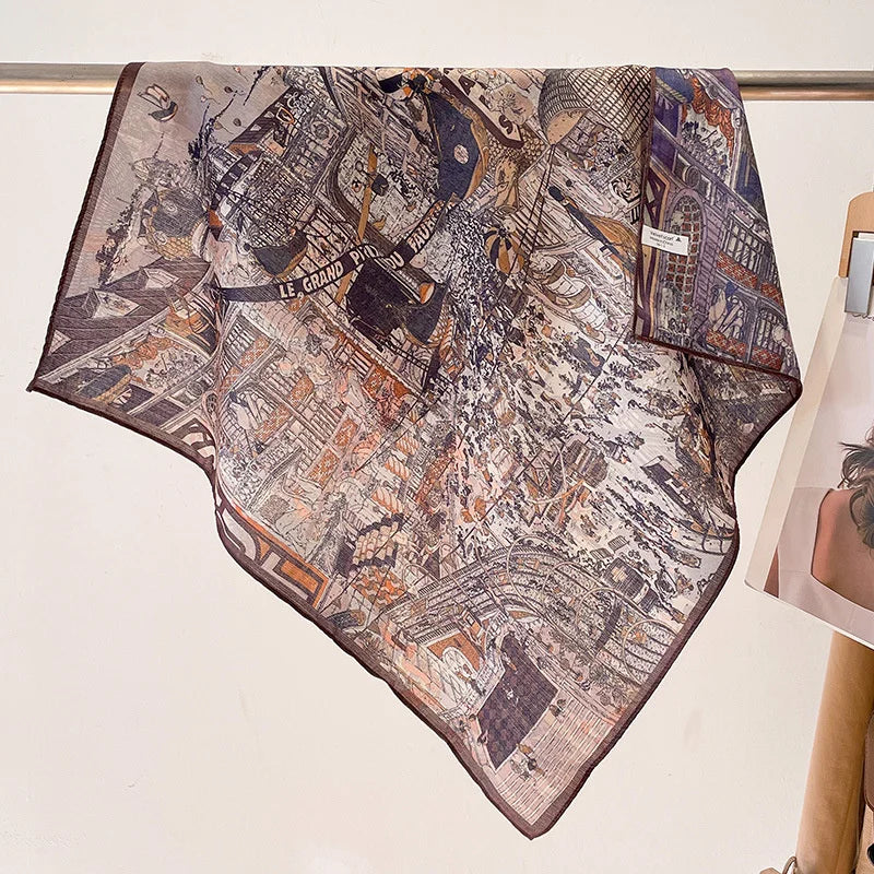 Fashion 70cm Cotton Square Scarf Women Floral Print Design Bandanas Lady Scarves Headband Accessories Handkerchief Hair QME143-01 65x65cm