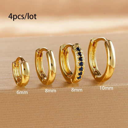 4PCS Set Stainless Steel Huggie Minimal Hoop Earrings 6/8/10mm Crystal Zirconia Helix Tragus Cartilage Earrings Piercing Jewelry Badiee Stylez