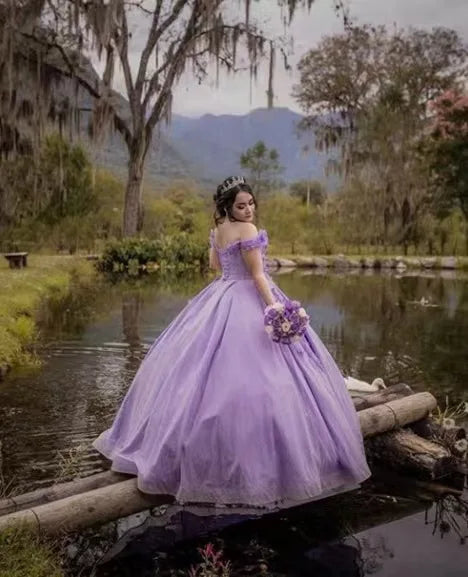 Bomaris Lavender Quinceanera Dresses Ball Gown 3D Flowers Formal Prom Birthday Party Princess Sweet 15 16 Dress Customized Badiee Stylez