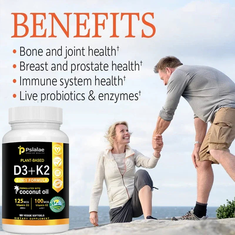 Vitamin D3+K2 Supplement 5000IU Vitamin D3 and K2 (MK-7) Capsules for Bone, Heart, Muscle, Immune Support
