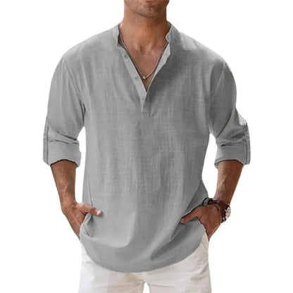 Streetwear Men Lightweight Shirts Long Sleeve Henley Cotton Linen Shirts for Men Beach Hawaiian Shirts Breathable Collar Tshirts Badiee Stylez