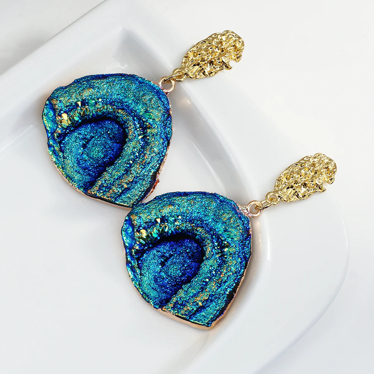 AENSOA Vintage Abstract Simulated Natural Stone Dangle Earrings for Women Van Gogh Painting Star Geometric Volcanic Rock Earring