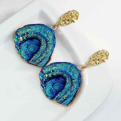 AENSOA Vintage Abstract Simulated Natural Stone Dangle Earrings for Women Van Gogh Painting Star Geometric Volcanic Rock Earring