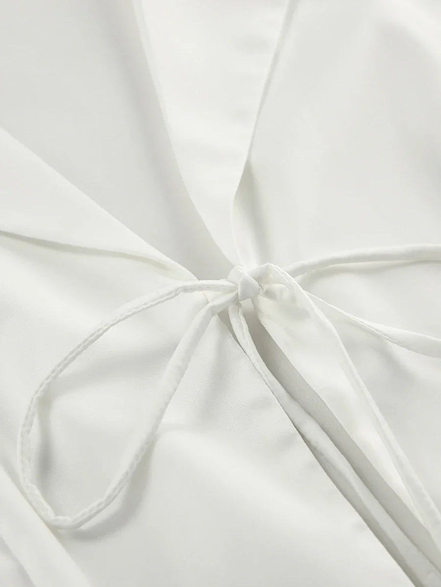 Mozuleva Women's Long Sleeved Lace Up Casual Shirt Pajamas Set Feather Sleeves Shorts Home Clothing Autumn Fashion 2-piece Set