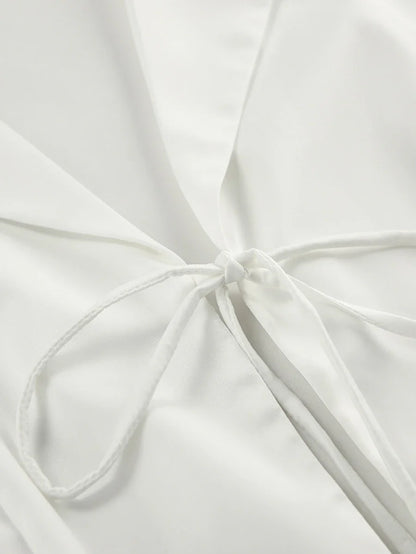 Mozuleva Women's Long Sleeved Lace Up Casual Shirt Pajamas Set Feather Sleeves Shorts Home Clothing Autumn Fashion 2-piece Set