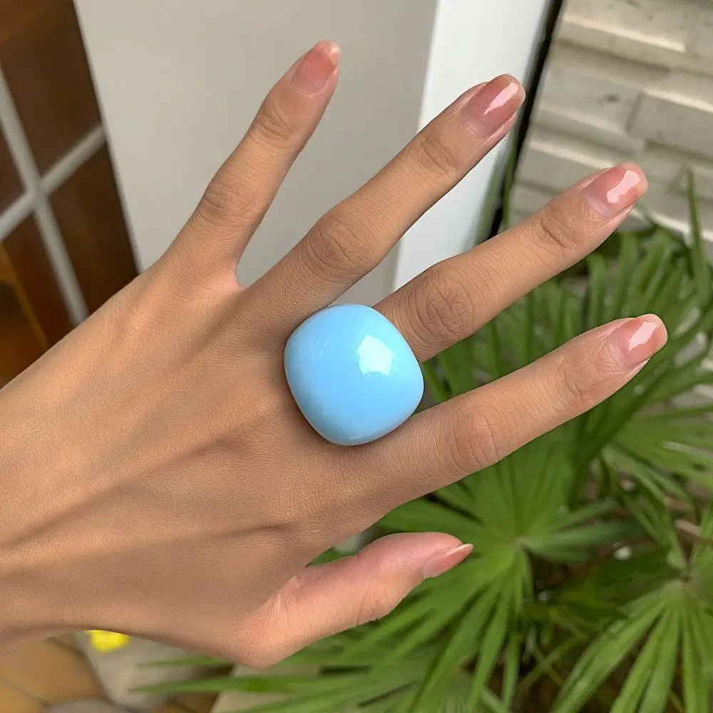 Fashion Resin Plain Ring Candy Color Acrylic Ring Simple Geometric Ring Trendy Ring Exquisite Multicolor Ring Fashion Jewelry Blue
