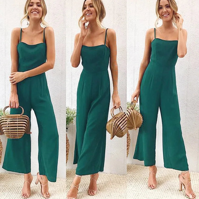 Women's Wide-legged Long Jumpsuit Spring Summer Solid Color Sexy Chest-wrapped Zipper Suspenders New 2024 Lady Slim Jumpsuit