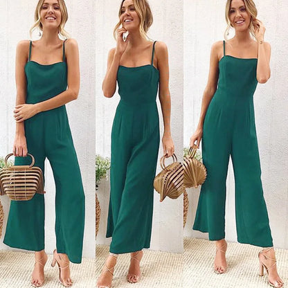 Women's Wide-legged Long Jumpsuit Spring Summer Solid Color Sexy Chest-wrapped Zipper Suspenders New 2024 Lady Slim Jumpsuit