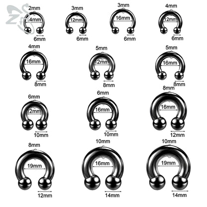 ZS 1 Piece 2/4/6/8G Black Color Stainelss Steel Horseshoe Nose Ring Men Punk Large Gauge Piercings Ear Expander Septum Piercing