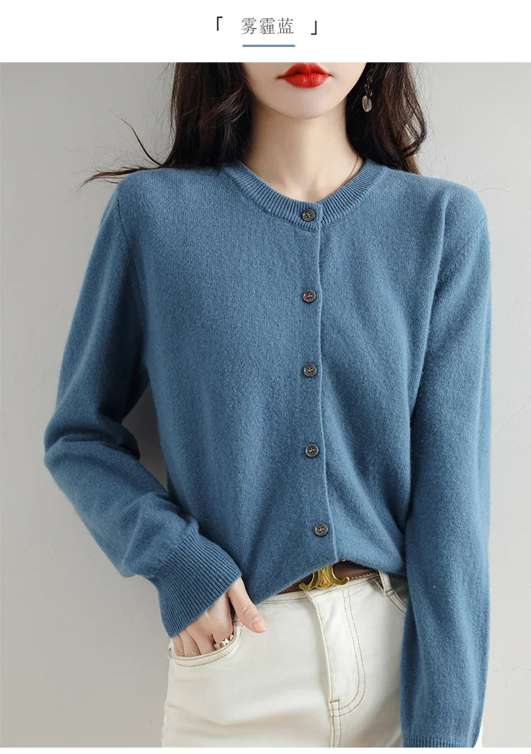 Knitted Cardigan Women's Sweater Autumn And Winter 2022 New Solid Color Coat Round Neck Short Long Sleeve Loose Korean Fashion