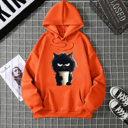 2025 Winter New Women's Hoodie High Street Unisex style Double Pockets Sweatshirts Outerwear Plus-Size Women's Clothing CYXX236 Orange