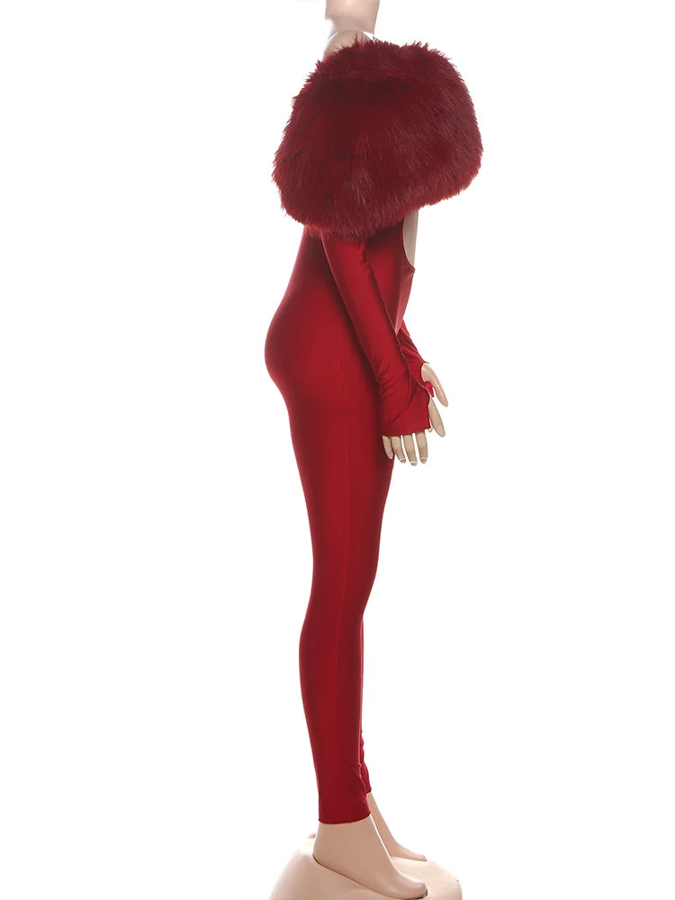 Weird Puss Furry Slash Neck Jumpsuits Woman Luxury Hipster Patchwork Trend Sexy Hollow Stretch Fitness Club Activity Overalls Badiee Stylez