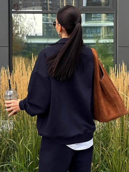 Vintage Letter Embroidery Sweatshirt Women Zipper Lapel Collar Long Sleeve Sweatshirts Autumn Streetwear Fashion Sport Pullovers