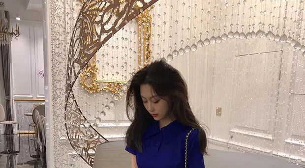 Hebe Sle Retro Collar Little Bla Dr Women Sweet And Spicy Waist Cinching Summer ort Sve High Waist A-Line Dr