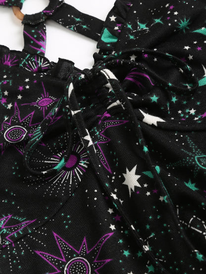 Dressfo 2025 Women's Gothic Tank Tops Galaxy Sun Star Moon O Ring Lace Up Handkerchief Hem Summer Tank Top Y2k Clothes