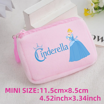 Princess Disney Kids Anime Plush Coin Purse Girls Mini Wallet Printed Moneybag Kawaii Square Portable Storage Bag Birthday Gifts 1pcs-016