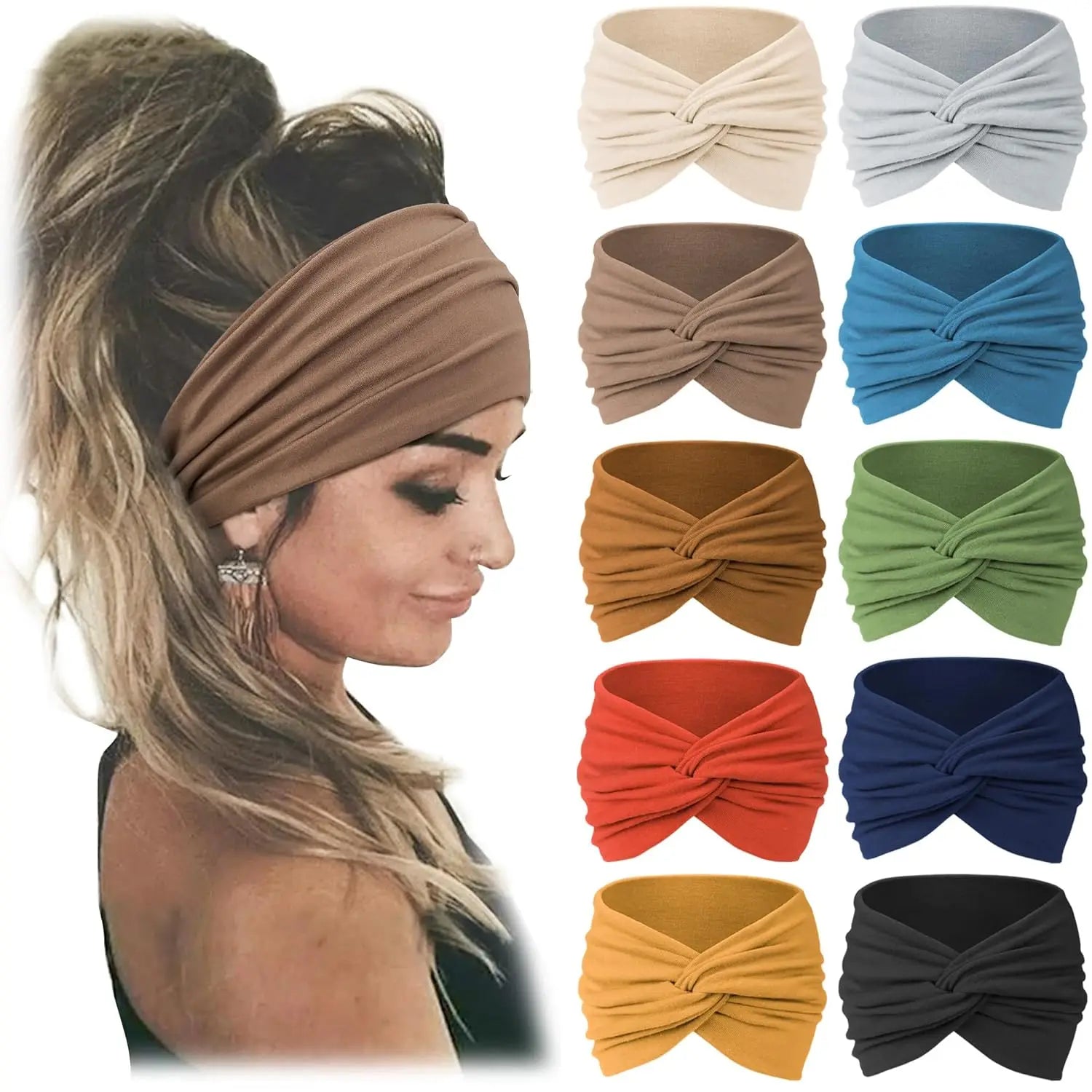 Women Headbands African Wide Hair Wrap Turban Twist Headband for Women Large Sport Workout Stretch Non-slip Big Hair Bands