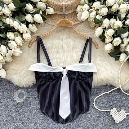 SINGREINY Summer Corset Stripe Tank Top Women Tie Strapless Chic Backless Hotsweet Camis 2025 Streetwear Club Sexy Mini Top