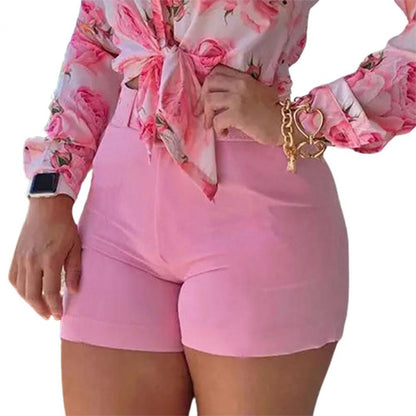 Summer Office Lady Shorts High Waist Solid Color Back Zipper Skinny Hot Pants Fashion Slim Suit A- line Women Shorts Streetwear