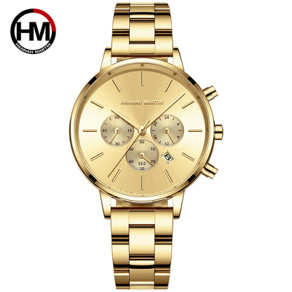 HANNAH MARTIN Brand Women Multifunctional Watch Original Stainless Steel Rose Gold 36mm Quartz Movement Casual Banquet Wristatch 1101CC-J