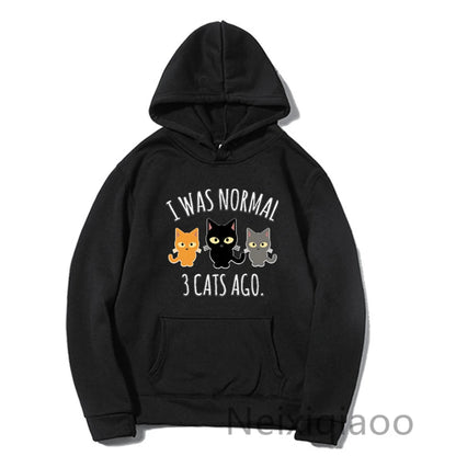 Plus Size I Was Normal 3 Cats Ago Women Men Cute Sweatshirt Fashion Autumn Winter Hip Hop Street Fleece Pullovers Hoodies JIT171(j0020477)b