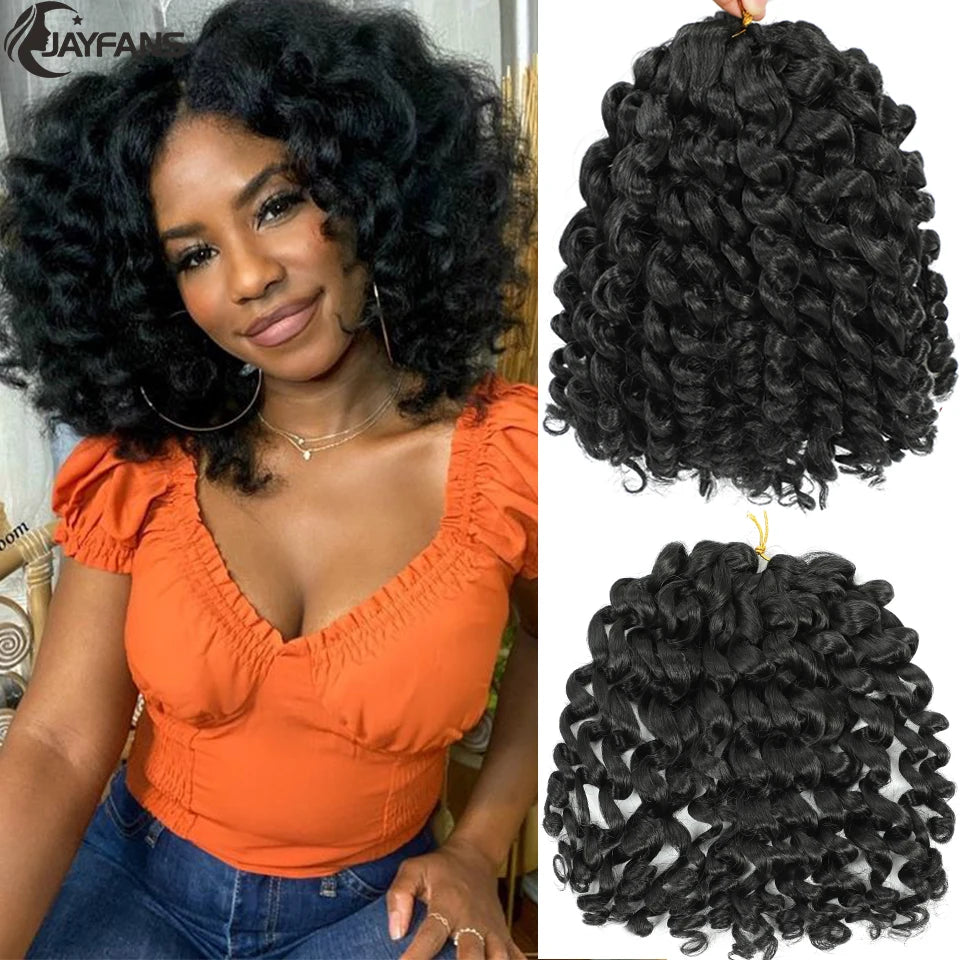 1- 5 Packs 8 inch Jumpy Wand Curl Jamaican Bounce Crochet Hair Natural Black Wand Curls Crochet Hair Short Curly Crochet Braids Badiee Stylez