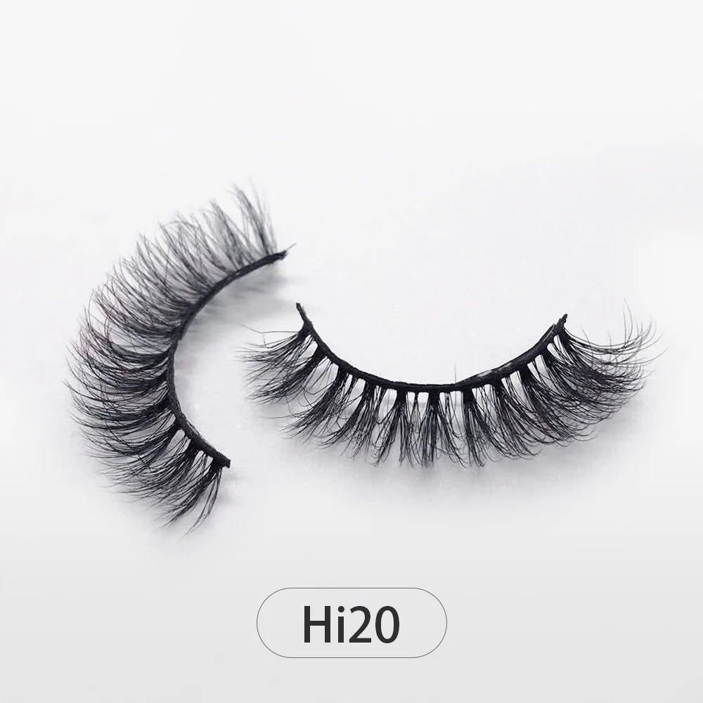 Dropshipping Reuseable Natural Long 12-15mm 3D Faux Mink Lashes Fluffy Volume False Eyelashes Cruelty Free Wispy Makeup Lashes Hi20 15mm CHINA