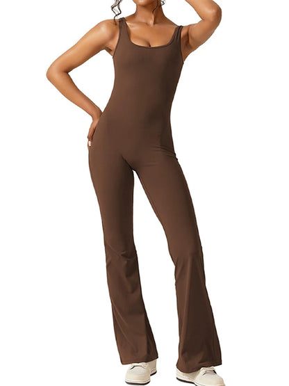 2025 Summer New Women's Sexy Hottie Style Backless One-piece Suit Sports Fitness Yoga Pullover One-piece Suit Flared Pants